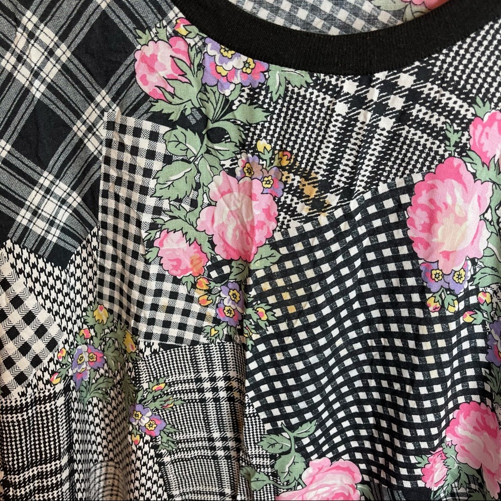 Vintage 90s Oversized Plaid Patchwork Floral Butt… - image 2